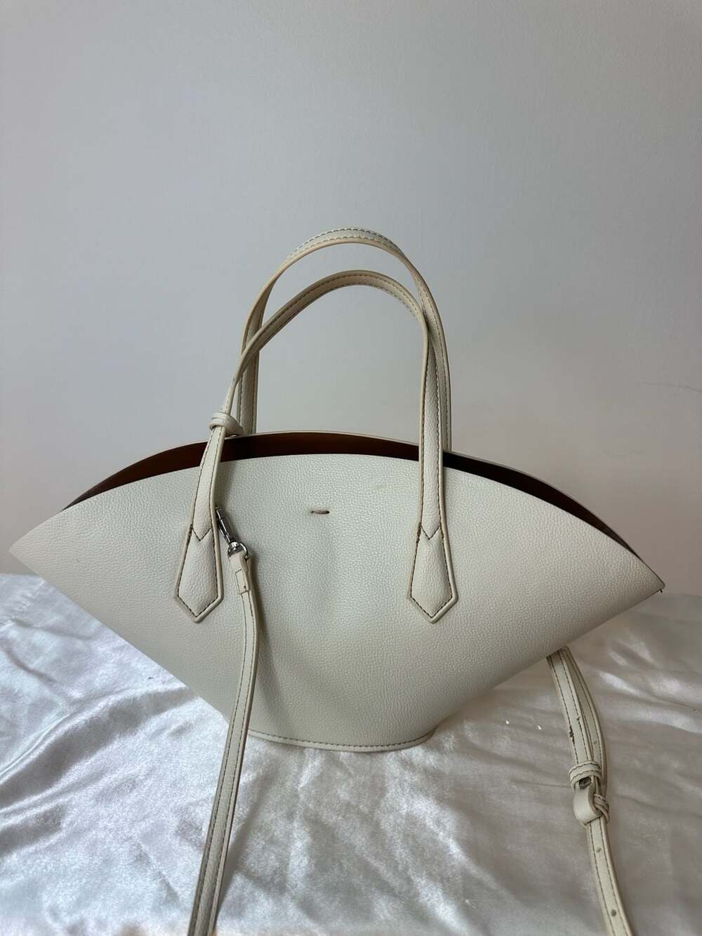 Zara Off-White Crescent Shaped Tote Bag with Detachable Inner Pouch
